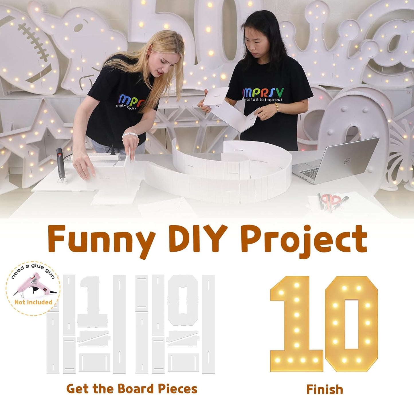 Imprsv 4FT Light Up Numbers, Marquee 10th Birthday Decorations for Girls Boys, Large Light Up 10th Birthday Women Foam Board Anniversary Party Decorations Arch Kit (DIY)