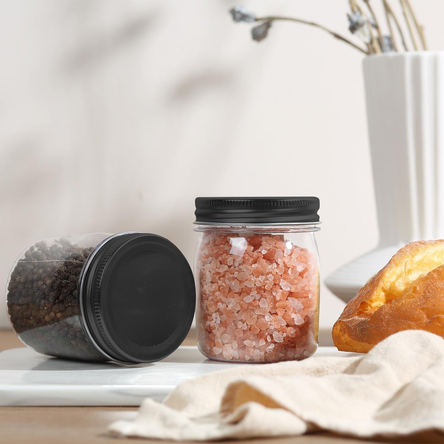 novelinks 8 oz Clear Plastic Jars with Screw-On Lids - BPA-Free Refillable Storage Containers for Slime, Spices, Crafts, Kitchen & Home Organization (8 Pack,Black)