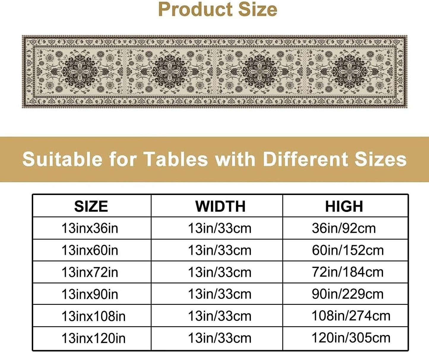 Boho Vintage Elegant Table Runner Farmhouse for Home Farmhouse Kitchen Table Dining Coffee Room Garden Party Wedding Decor 13x60in