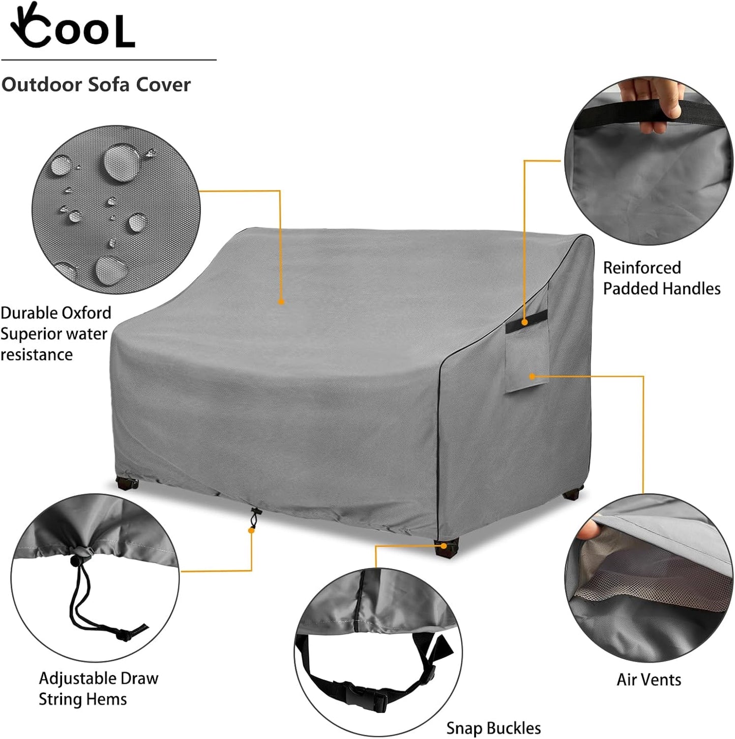okcool Heavy Duty Patio Sofa Cover, 100% Waterproof 3-Seater Outdoor Sofa Cover Fits up to 76W x 32.5D x 33H Inches, Lawn Patio Furniture Covers,Grey