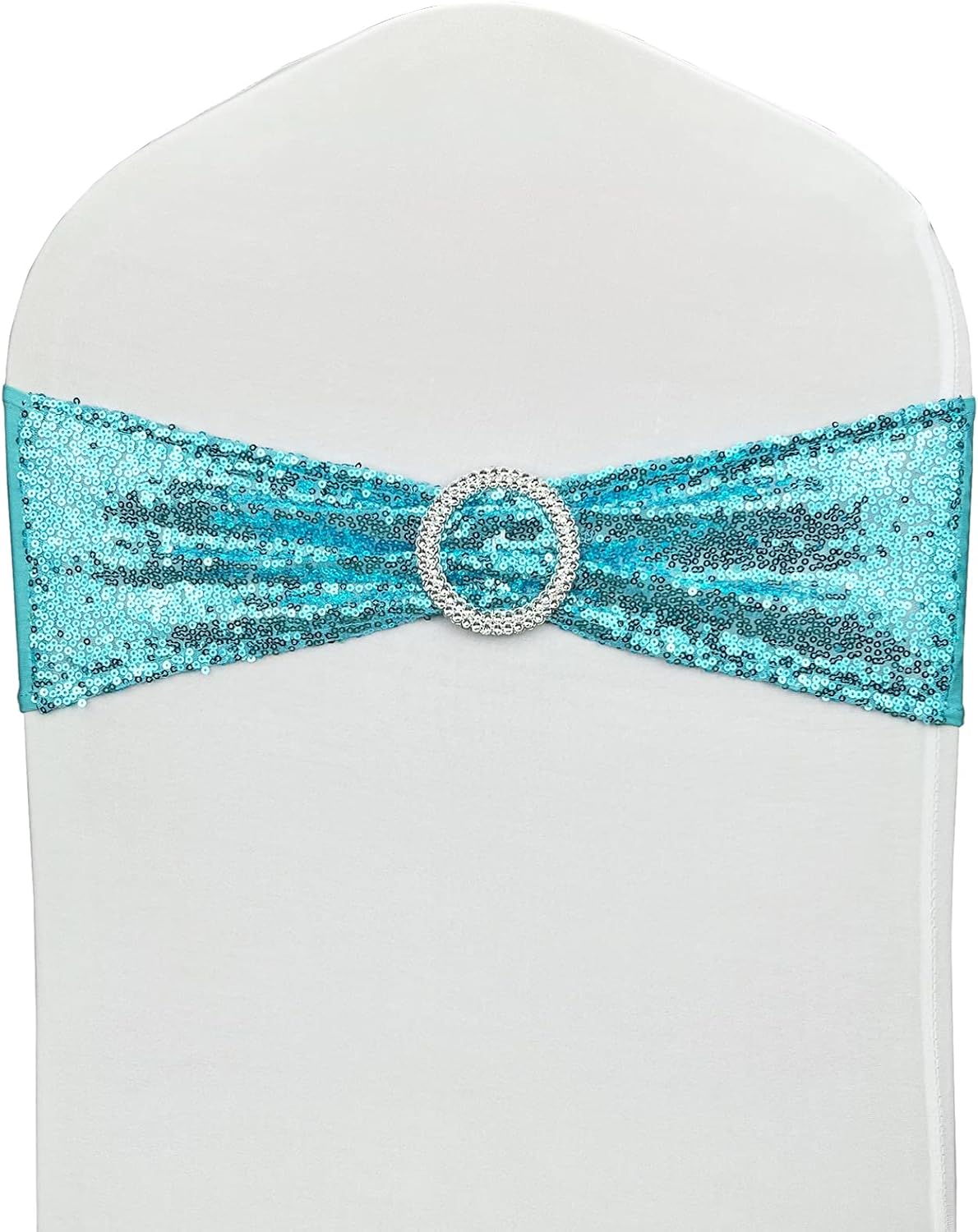 50 Pcs Sequin Chair Sashes Stretch Chair Bands Spandex Polyester Bows for Party Hotel Wedding Banquets Decoration - Aqua