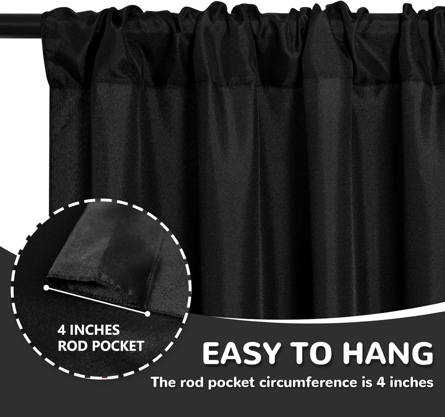 MEETSKY 10ft x 7ft Black Backdrop Curtain for Parties Black Rod Pocket Backdrop Photo Curtains Backdrop Drapes Fabric Decoration for Birthday Party Decor for Boys Teens Men, 5ft x 7ft, 2 Panels