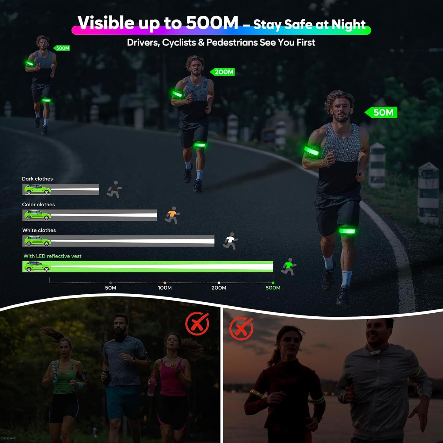 LED Armband for Running Walking Cycling, Multicolor Light Up Armband with Battery Indicator, Rechargeable Running Lights Safety Band for Night Visibility,Adjustable Reflective Gear for Adults & Kids