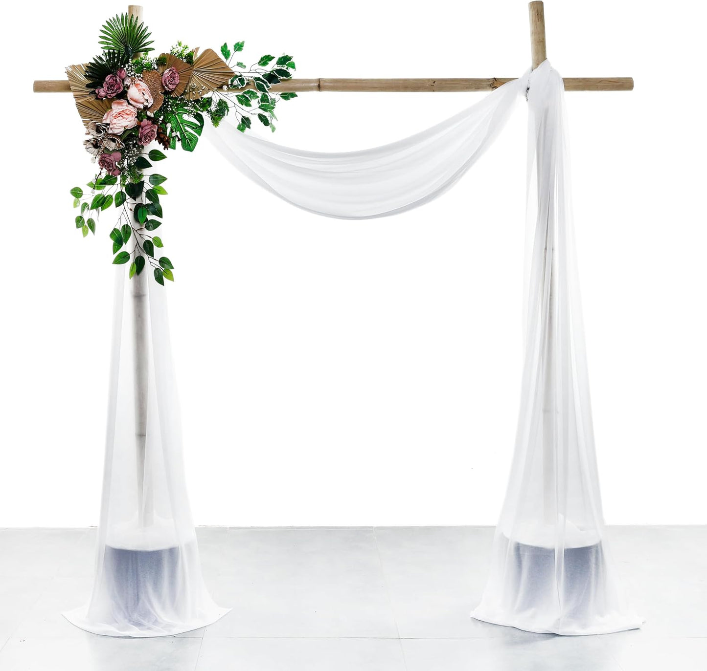 VDS Pack of 3 Panel (30 Inch X 20 Feet) Wedding Arch Draping Fabric Sheer Chiffon Fabric Drapery for Wedding Ceremony Reception Swag Backdrop Canopy Chuppah ARBO Altars Decoration (White)