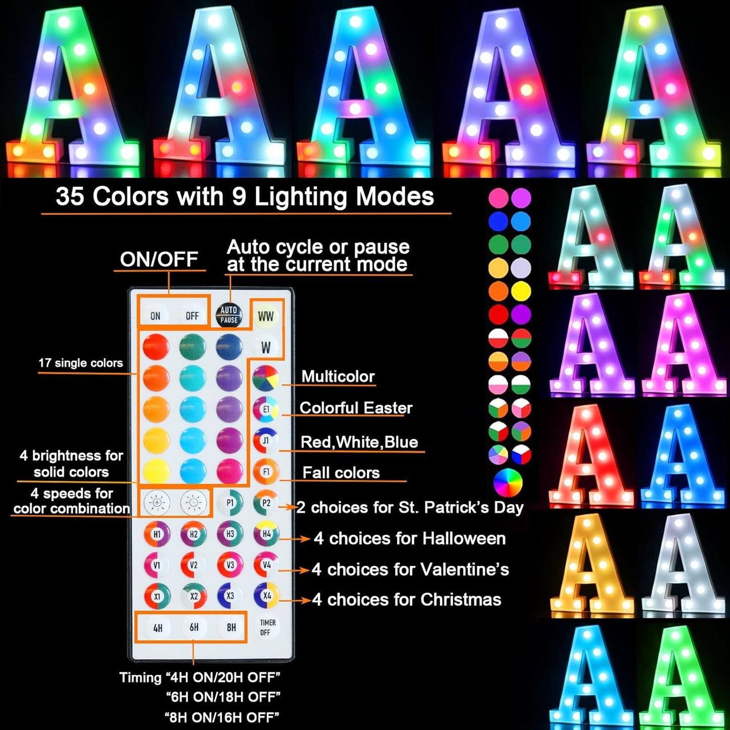 Pooqla Colorful Light Up Letters with Remote, Upgraded 35 Colors LED Marquee Letters, RGB Lighted Letter for Girls Teenager Gift, Birthday, Party, Wedding, Night Light, Room, Bedroom Decor, Letter K