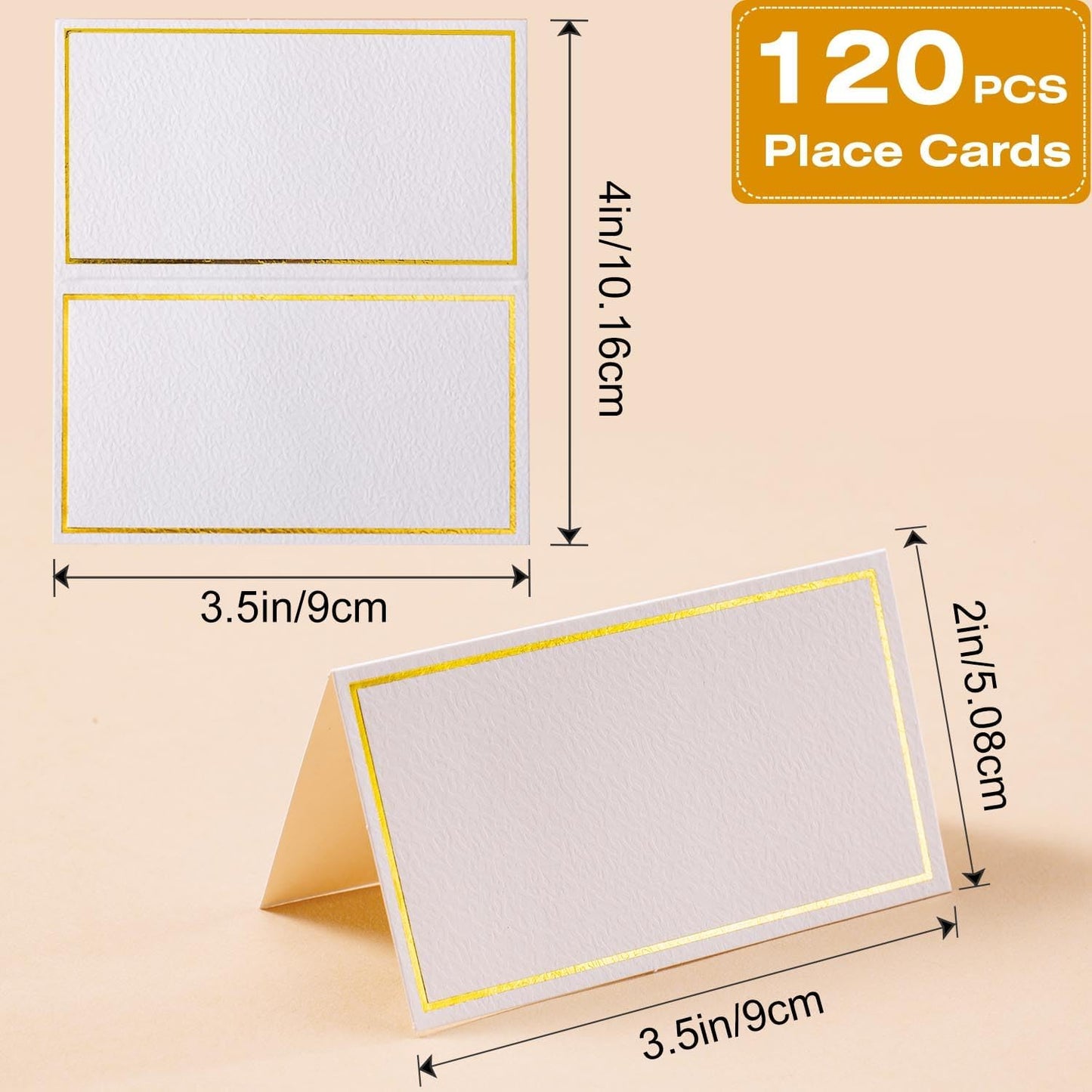 120Pcs Premium Place Cards, Small Table Cards with Gold Foil Border, 2" x 3.5" Tent Cards, Escort Cards, Name Cards, Wedding Place Cards for Wedding, Table, Dinner Parties, Seating Cards