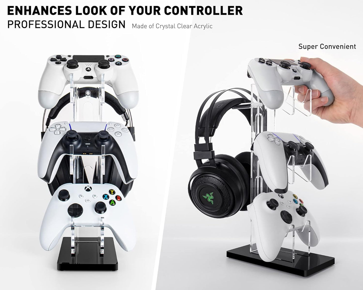 OAPRIRE Universal 3 Tier Controller Holder and Headset Stand for PS4 PS5 XBOX ONE SWITCH, Controller Stand Gaming Accessories, Build Your Game Fortresses (Black)