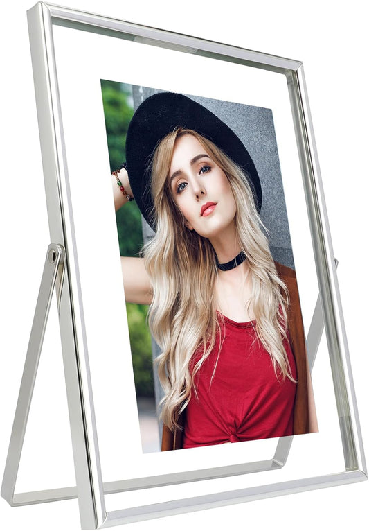 Silver Floating Frame (6"x8", Vertical), For Picture 5x7, 4x6, 3x5, Small Desktop Photo Frame, Classy Gift For Festival, Wedding, Home or Office Décor