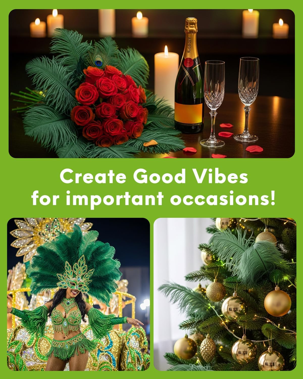 NEWONG 30pcs Dark Green Ostrich Feathers Natural Bulk 11-14inch(28-35cm) Vase Craft Wedding Home Party Centerpieces Christmas Day Decoration