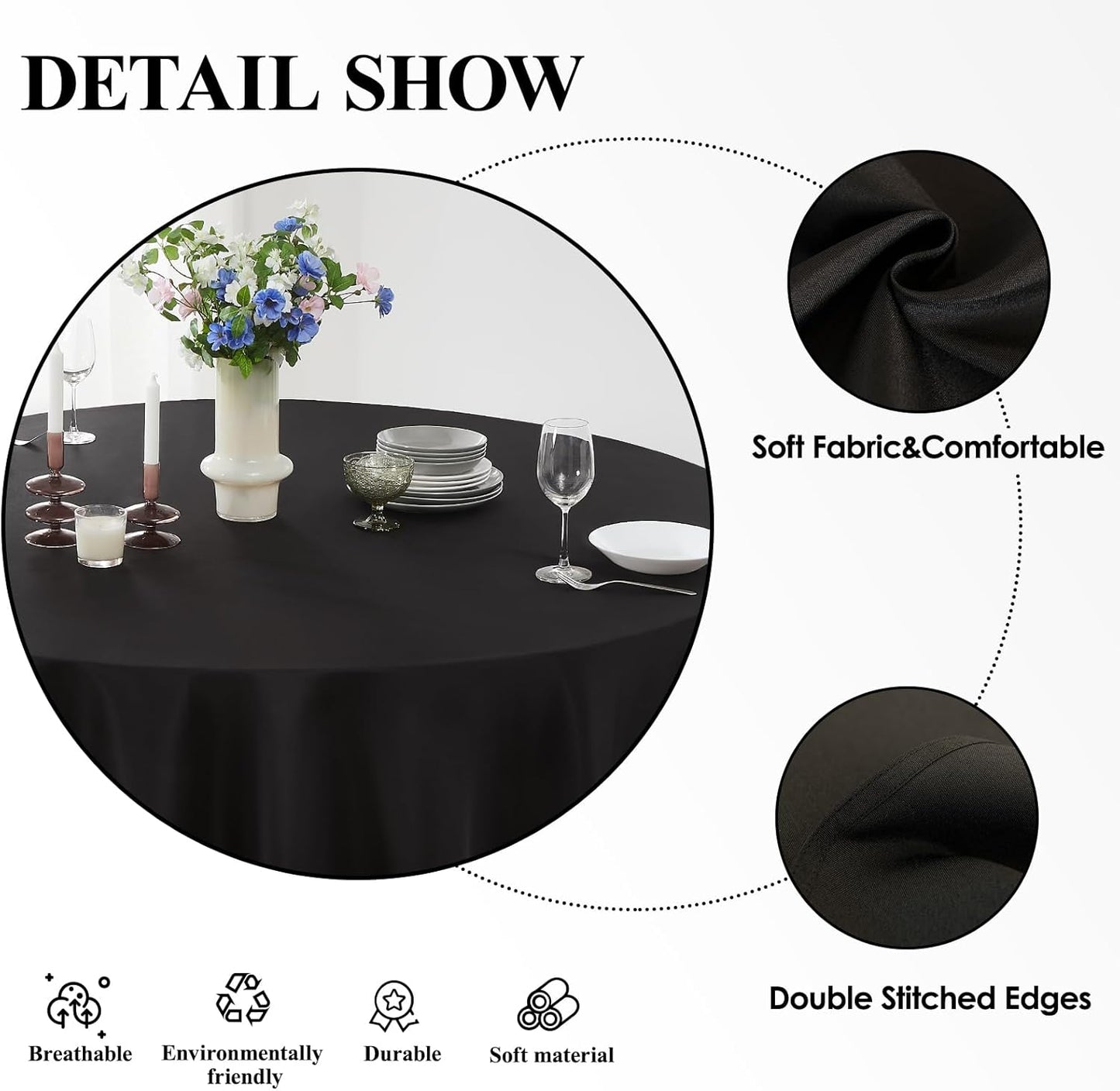 Round Tablecloth 10 Pack 90 Inch Black Tablecloths Washable Decorative Linen Polyester Table Clothes Cover for Dining Table Banquets Buffet Parties and Wedding