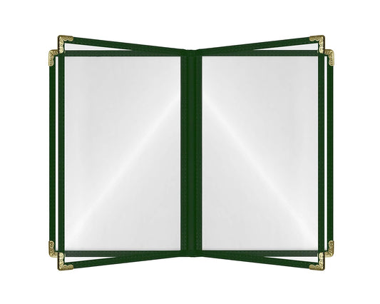 Goodsmart Restaurant Menu Covers – 25 Pack Green 4-Page/8-View 8.5" x 11", Side-Loading Vinyl Menu Holders with Clear Sleeves, Double-Stitched, Leather-Style Café Covers with Gold Corners
