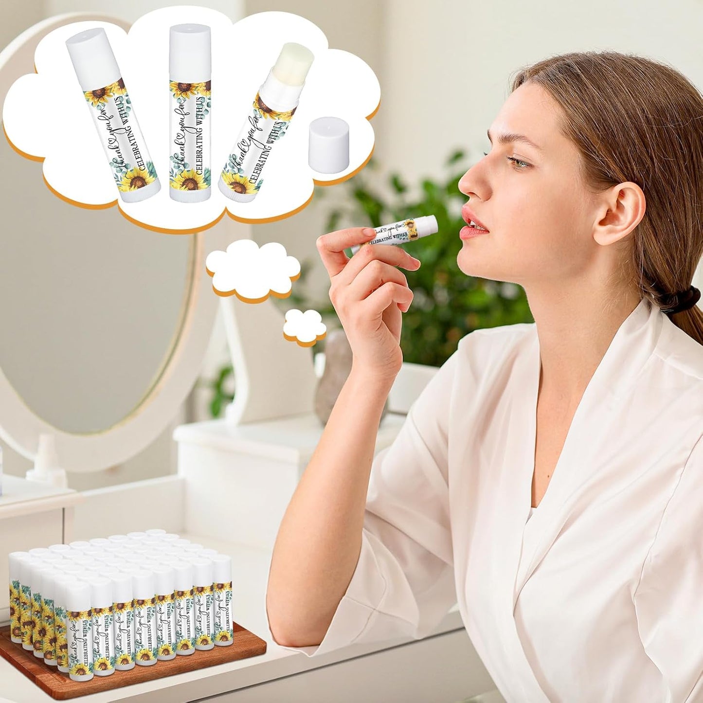 50 Pcs Sunflower Wedding Bridal Shower Gifts Bulk Floral Lip Balm Baby Shower Party Favors Thank You Appreciation Gifts for Women Tea Bachelorette Party
