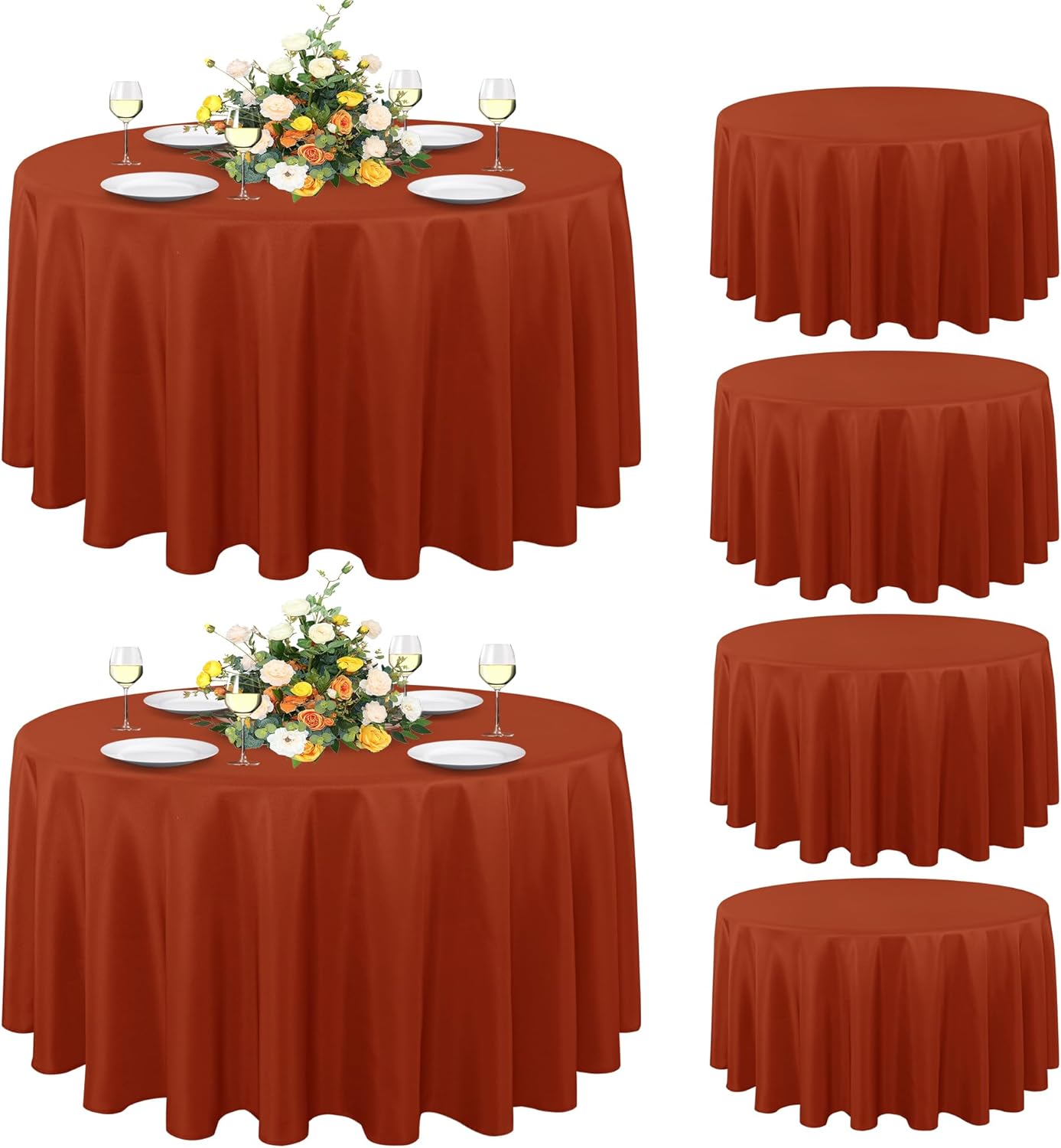 sancua 6 Pack Thanksgiving Round Tablecloth 90 Inch Burnt Orange, Stain and Wrinkle Resistant Fall Table Cloth - Washable Polyester Fabric Table Cover for Dining, Buffet Parties and Camping, Rust