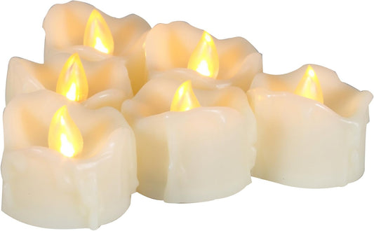 CANDLE CHOICE Battery Operated Flameless Votive Candles with Timer Realistic Flickering Fake Electric LED Tea Lights Tealights for Halloween Christmas Party Wedding Decorations Batteries Incl. 6 Pack