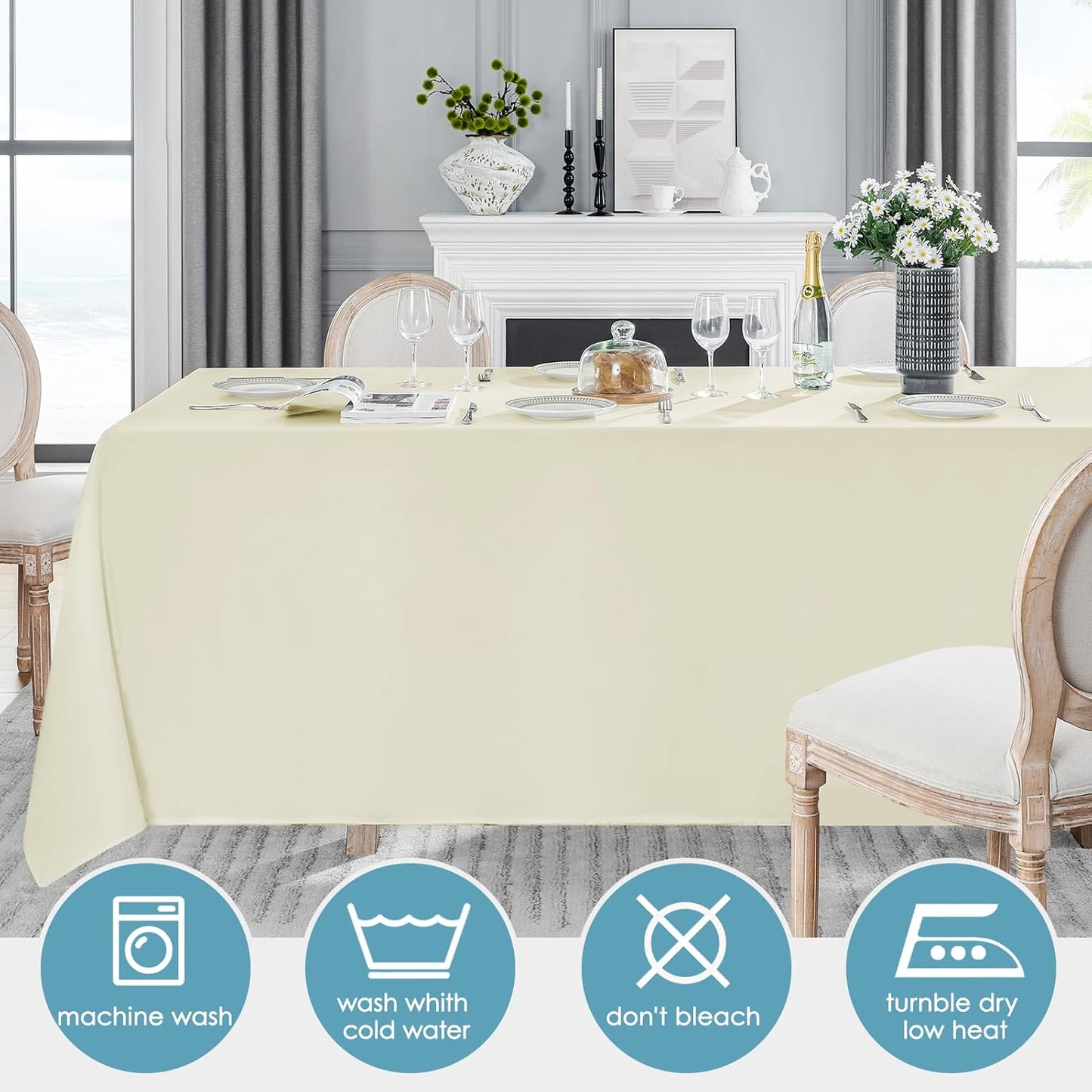VidaFete Tablecloth 10 Pack 90 * 156inch Rectangle Table Cloth Polyester, Stain Wrinkle Resistant Polyester Dining Table Cover for Kitchen Dinning Party Wedding Rectangular Buffet Decoration(Ivory)