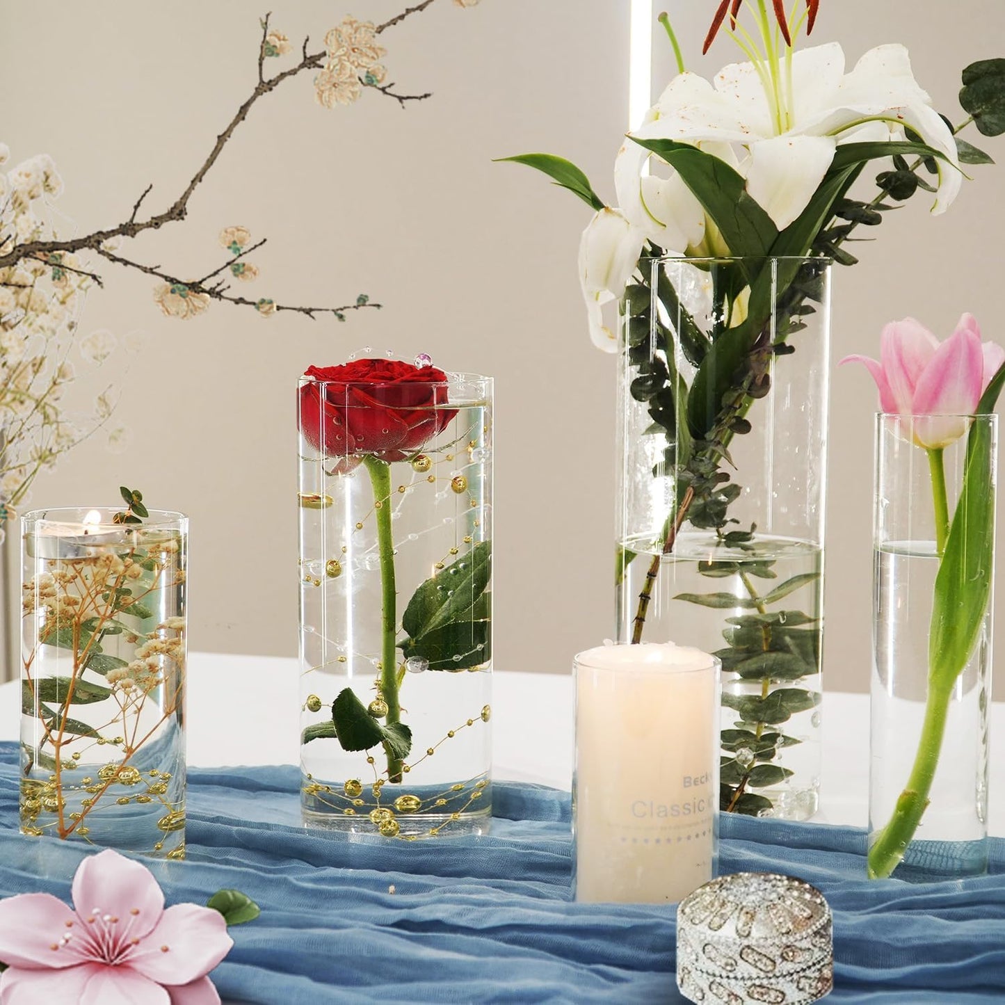 15pcs Glass Vase Cylinder Vases for Centerpieces Small Flower Glass Vases Home Decor Centerpiece Table Clear Flower Vase Decorations for Wedding＆Holiday 4,6,7.5,8,10 Inch Tall