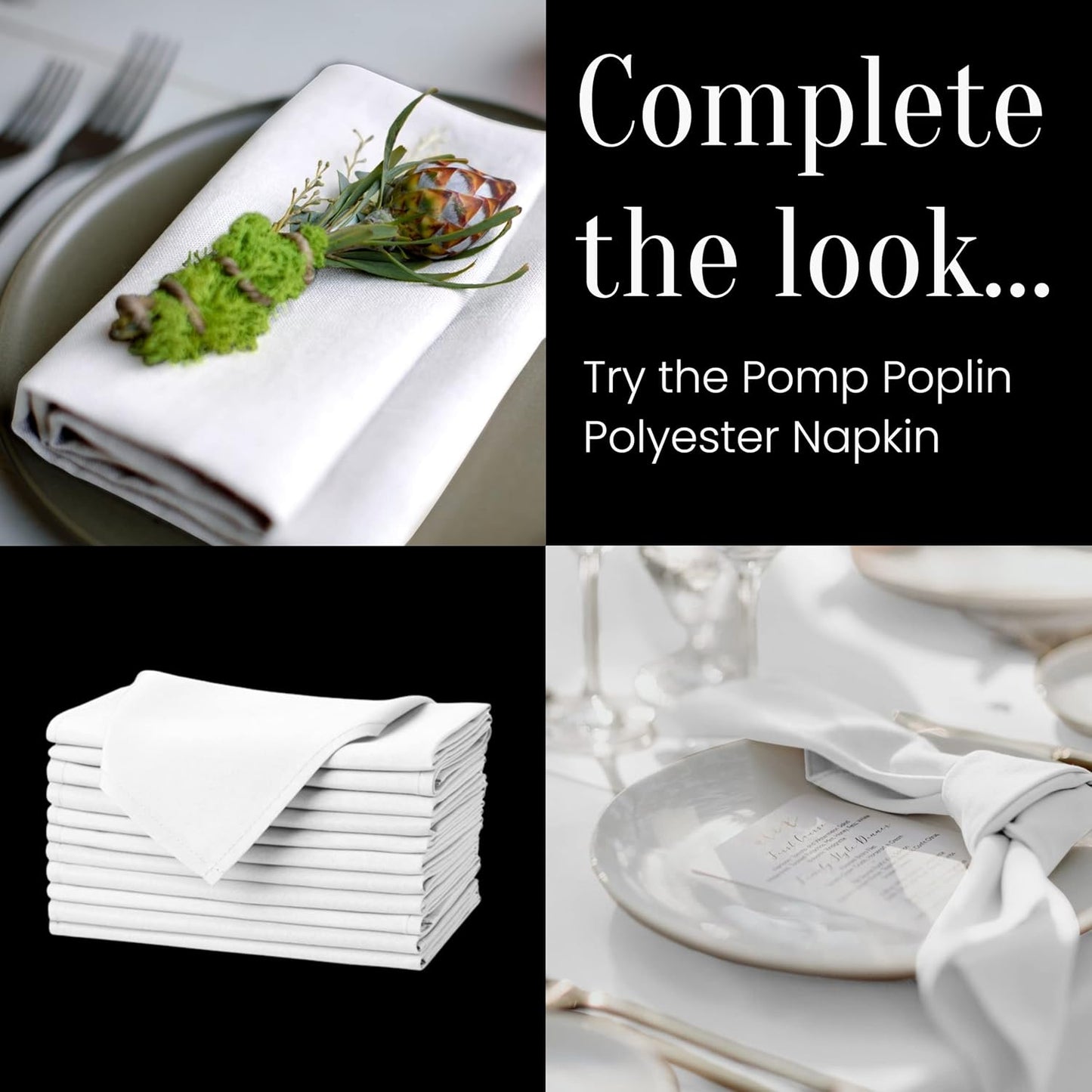 Pomp Black 90" x 132" Poplin Polyester Tablecloth (2 Pack) | Wrinkle + Stain Resistant Easy Care Premium Fabric | Fits 6FT Rectangle Table