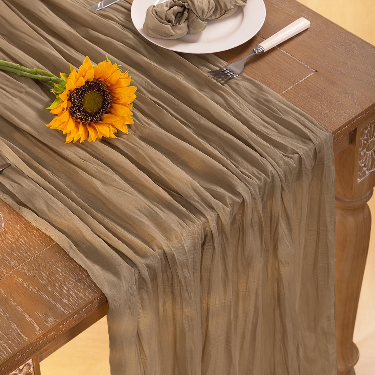 Nude Cheesecloth Table Runner 4 Pack Fall Table Runners Boho Gauze 120 Inches Coffee Cheese Cloth Fall Table Decorations for Thanksgiving Wedding Bridal Baby Shower Tea Party Decor
