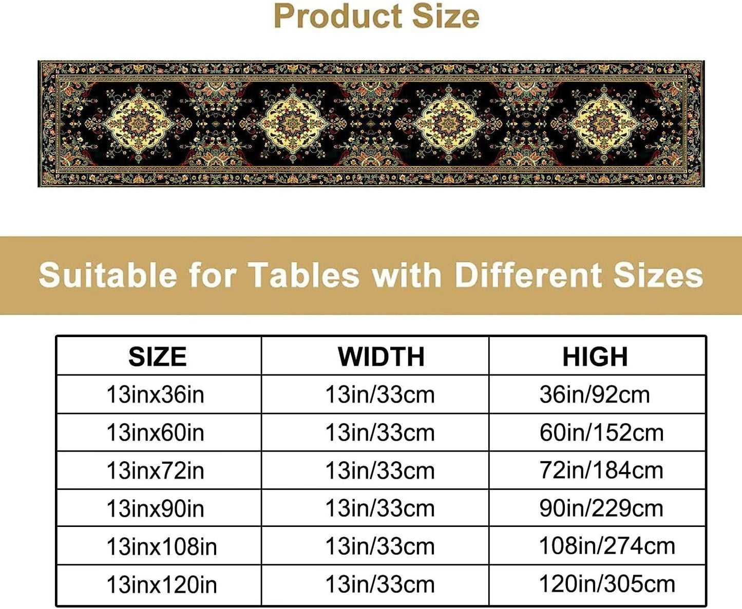 Colorful Boho Flower Table Runner, Vintage Rustic Farmhouse Paisley Hand Drawing Print Pattern for Home Kitchen Table Decor Dining Coffee Room Garden Party Decor 13x120in