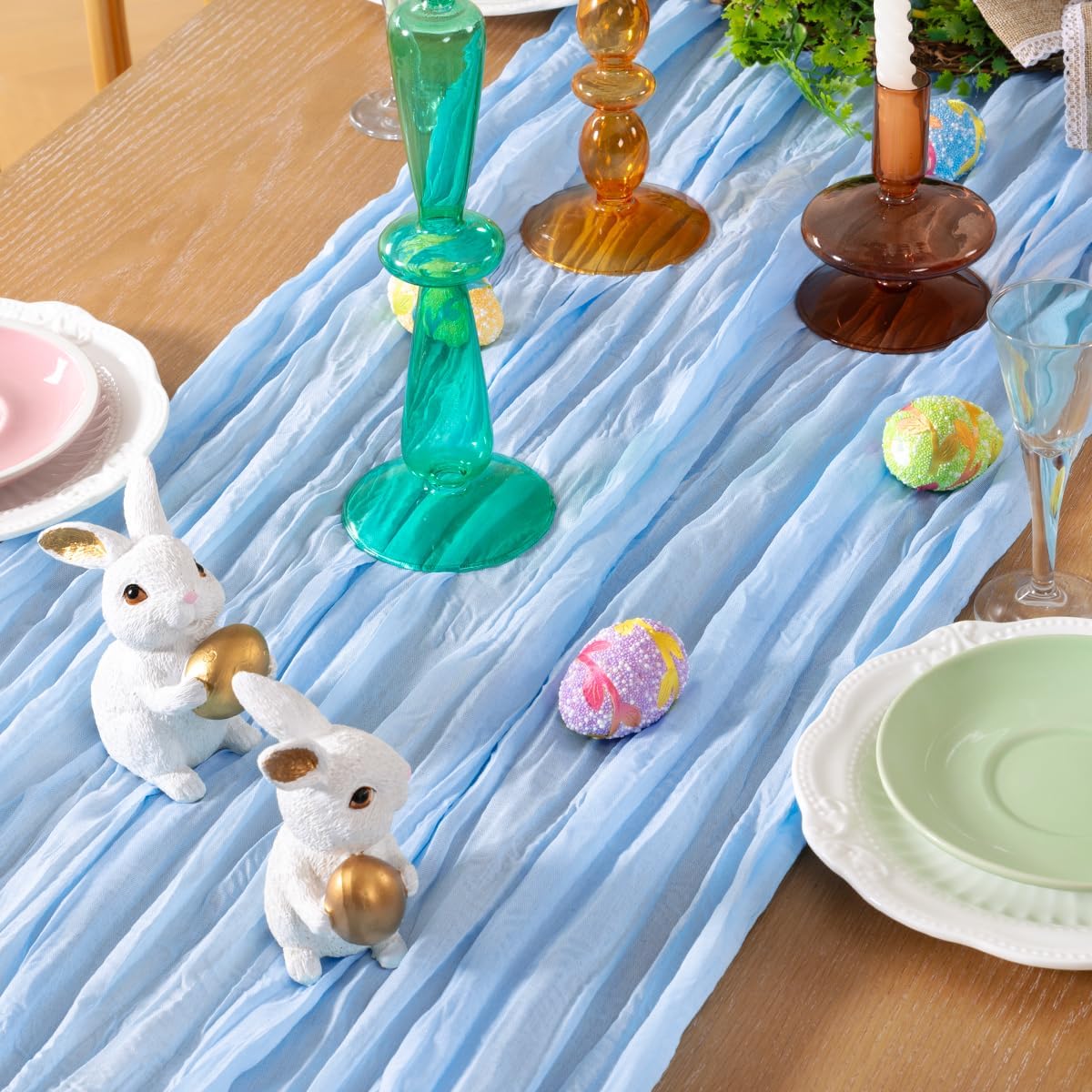 Baby Blue Cheesecloth Table Runner 4 Pack Fall Table Runners Boho Gauze 120 Inches Light Blue Cheese Cloth Fall Table Decorations for Thanksgiving Wedding Bridal Baby Boy Shower Party