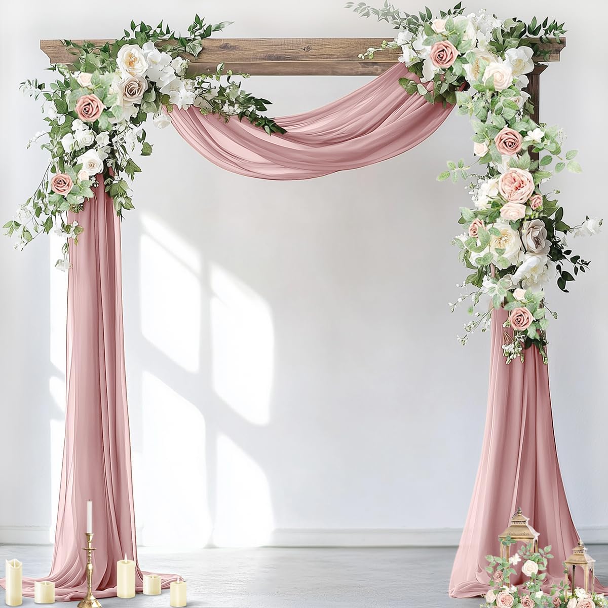 Socomi Wedding Arch Draping Fabric 1 Panel 29" x 19Ft Dusty Rose Sheer Chiffon Curtain Drapes 6 Yards for Wedding Ceremony Birthday Party Decoration