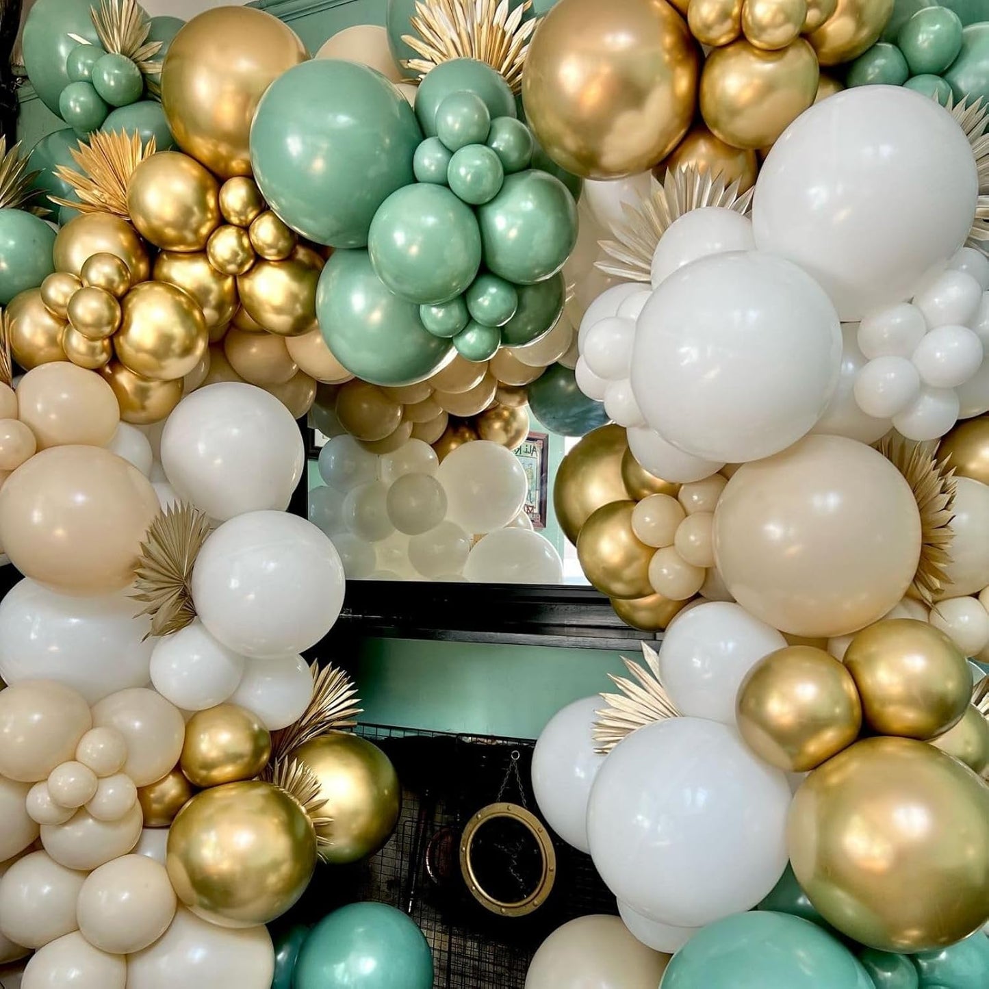 Paready Sage Green Gold Balloons, 60 Pcs 12 Inch Retro Green and Metallic Gold Confetti Balloons, Retro Avocado Party Balloons for Jungle Birthday Baby Shower Animal Wild Theme Decoration Wedding