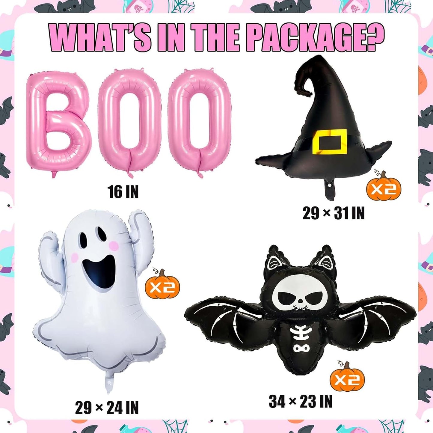 Halloween Balloons Decorations, Pink Boo Letter, Ghost, Bat, Wizard's Hat Foil Balloon for Halloween Party Decorations