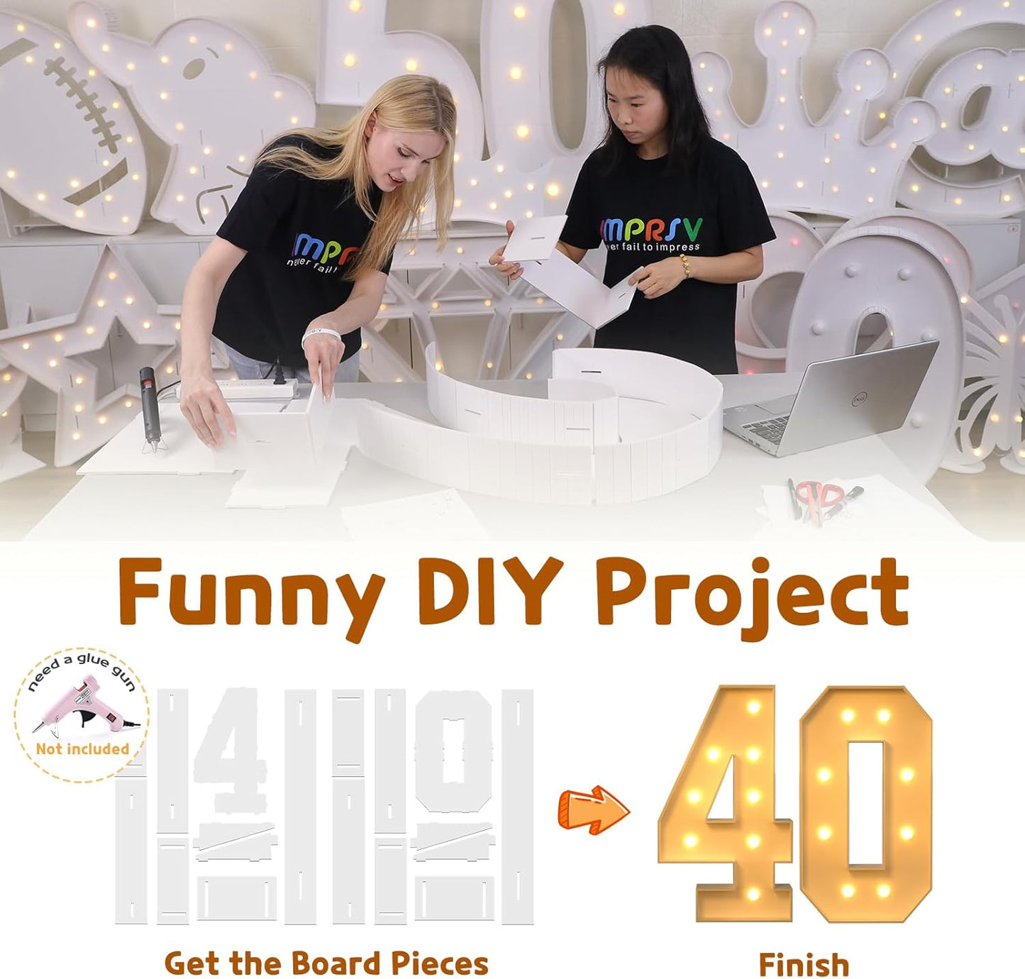 imprsv 3FT Marquee Numbers, Marquee Light Up Numbers 40th Birthday Decorations for Women Men, 40th Birthday Women Foam Board Anniversary Party Decorations Arch Kit (DIY)