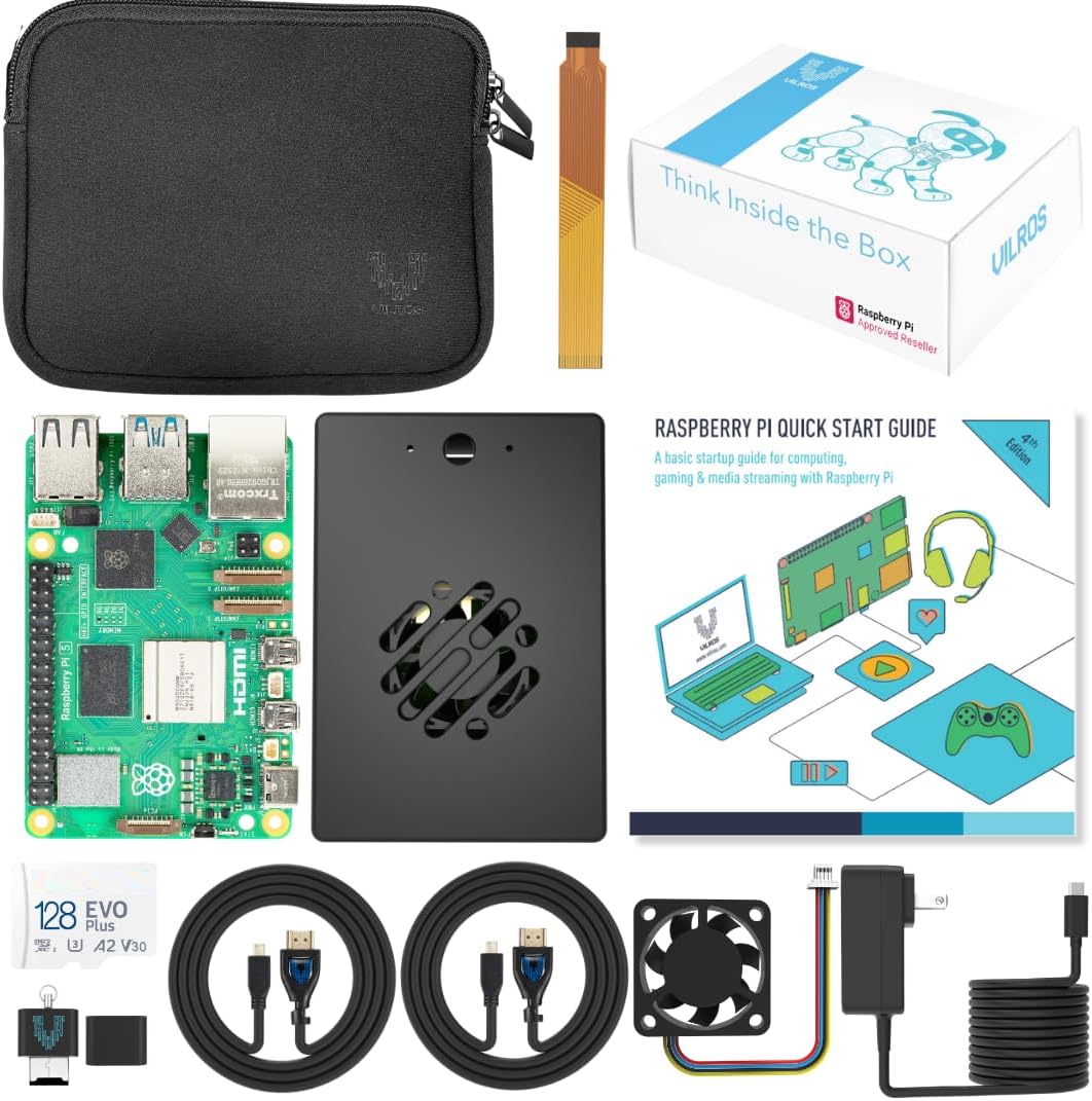 Vilros Raspberry Pi 5 Starter Kit MAX - Turbo Cooled Aluminum - (128GB Edition) - (2GB RAM)