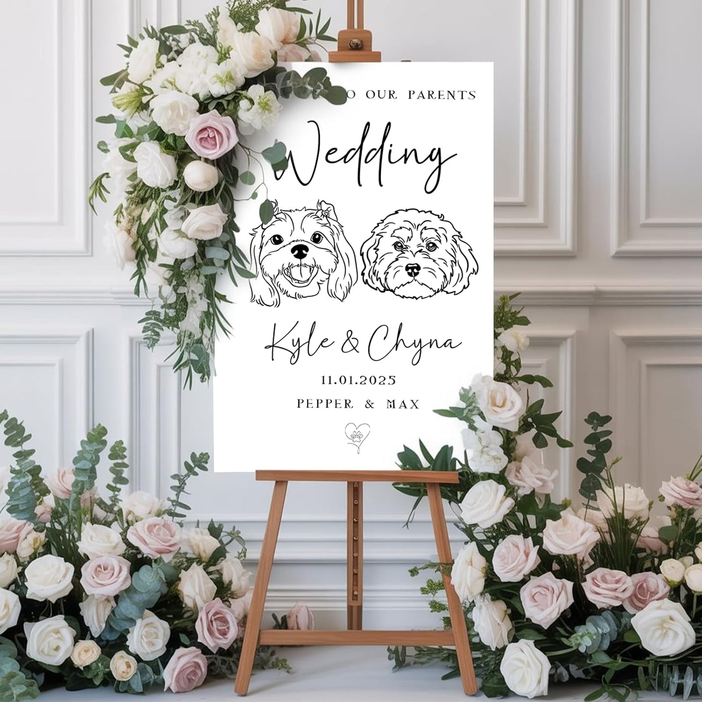 Personalized Pet Wedding Welcome Sign Using Pet Photo, Custom Dog Cat Welcome To Our Wedding Signage Drawing, Custom Gifts for Weddings, Christmas, Engagement Party, Anniversary,