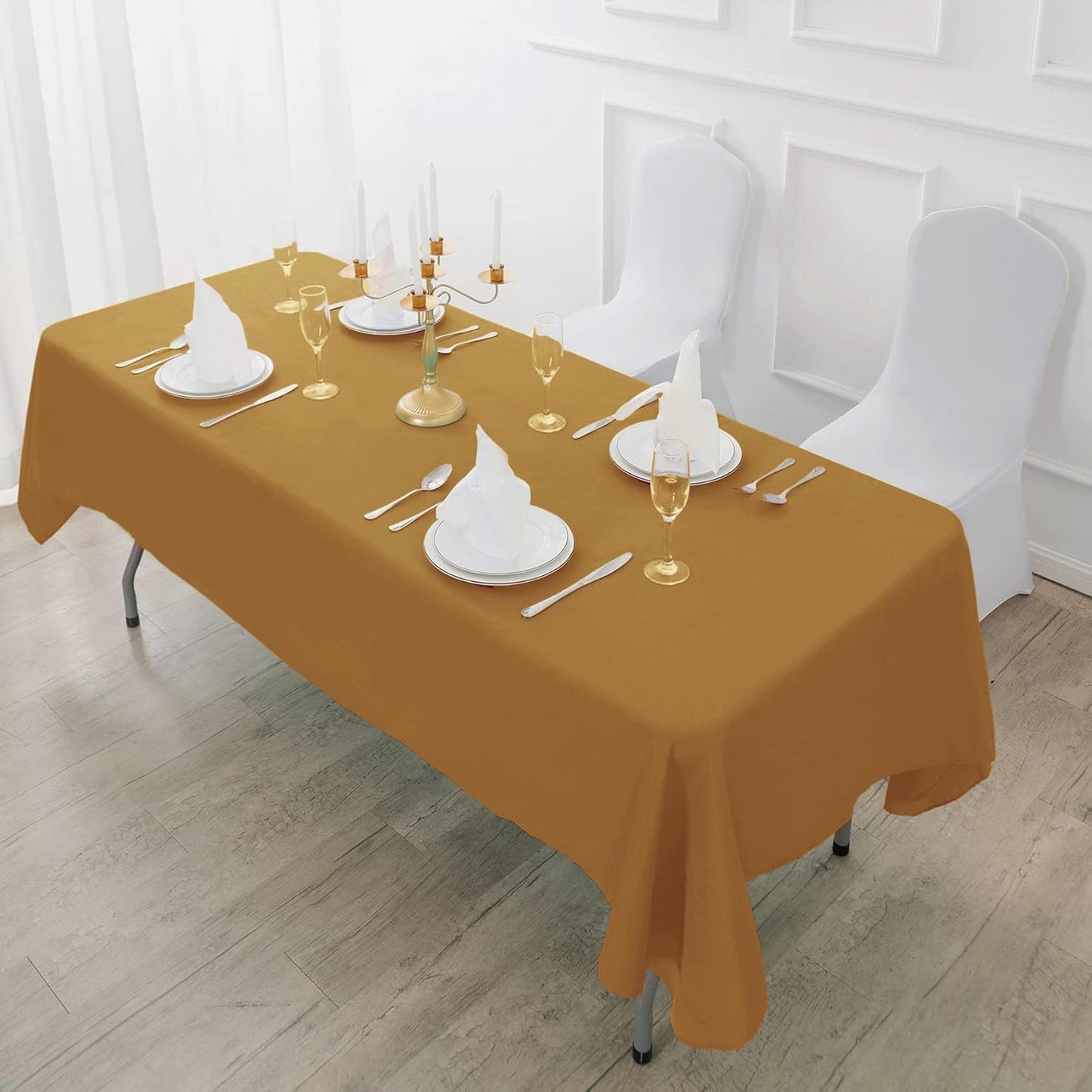 Fokitut 2 Pack Waterproof Rectangle Tablecloth, 90x156 Inch,Stain Resistant and Wrinkle Polyester Table Cloth, Fabric Table Cover for Kitchen Dining, Wedding, Party, Holiday Dinner-Gold