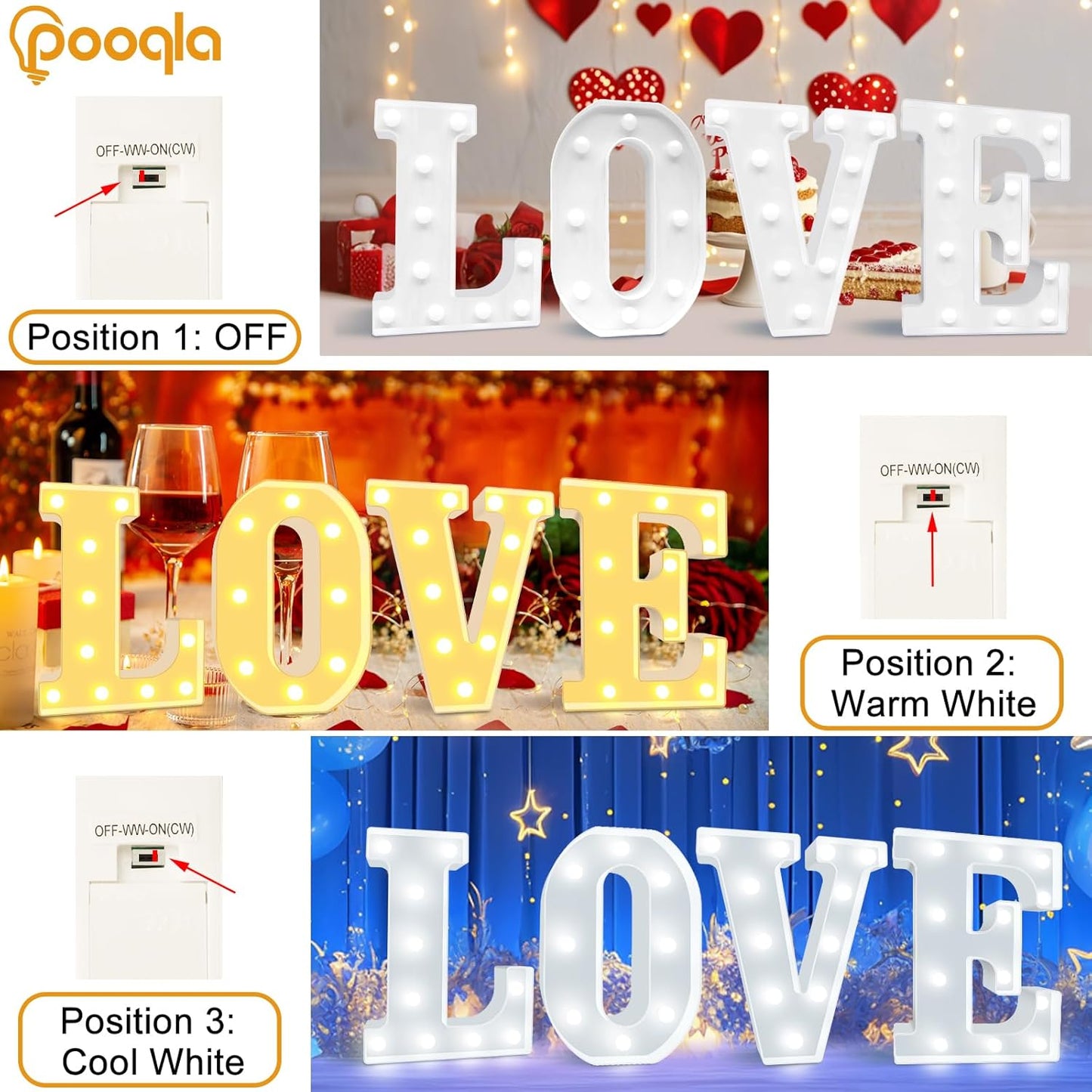 Pooqla LED Marquee Letter Lights, Warm White and Cool White Decorative Lighted Letters, Light Up Alphabet Letters for Boys Girls, Party, Wedding, Bar, Night Light, Birthday Decoration, Letter A