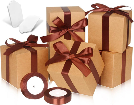 100 Pack Small Gift Boxes, 3x3x3 Inches Favor Boxes Brown Paper Gift Boxes with Lids for Presents, Crafting, Cupcake Boxes, Gifts, Candy Boxes for Wedding Party Bridal Shower Baby Shower Favors