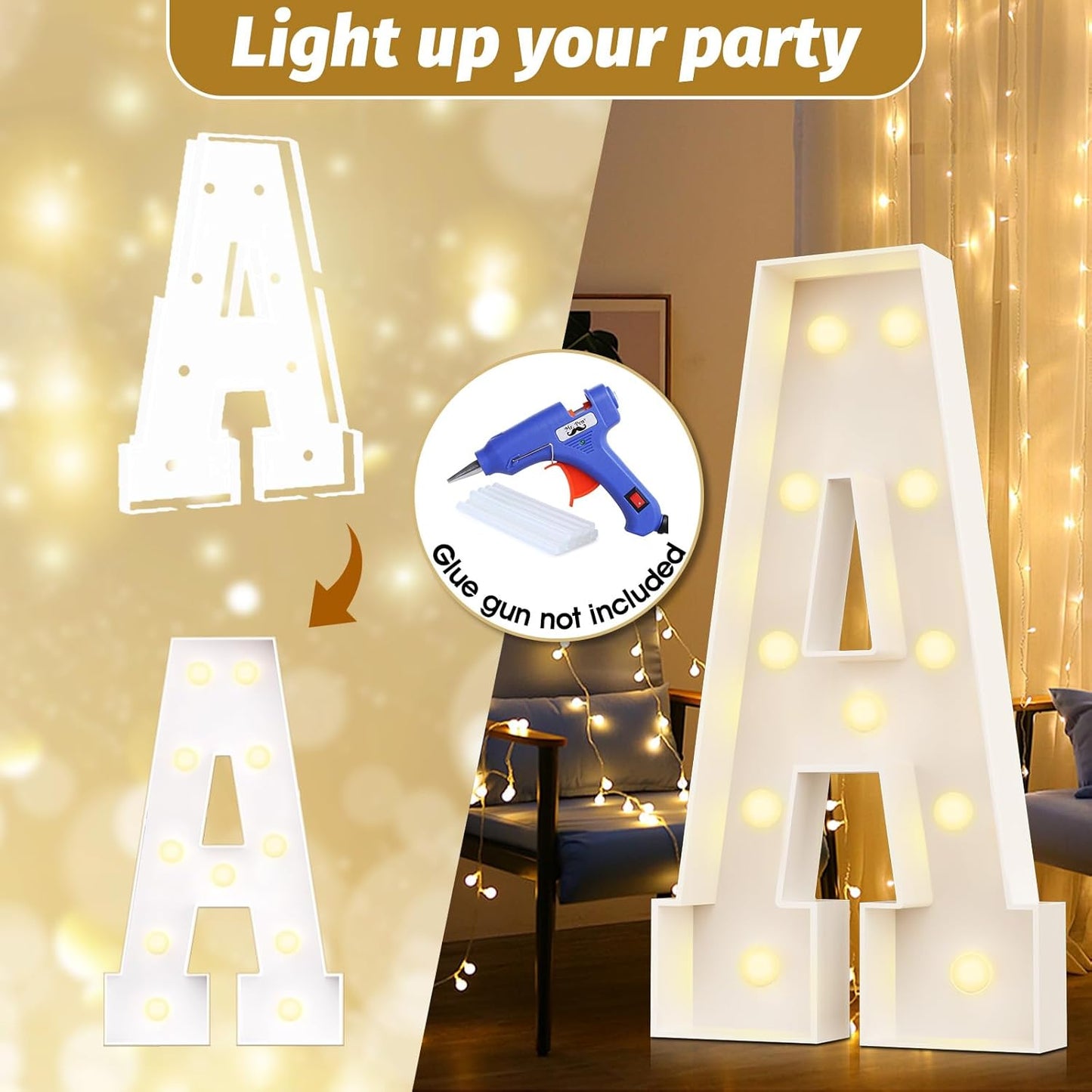 Ledido 4FT Marquee Light Up Letters Large Light Up Letters for Party Decoration, Marquee Letter for Birthday Graduation Baby Shower Wedding, Pre-Cut Foam Board Assembly Required Letter H