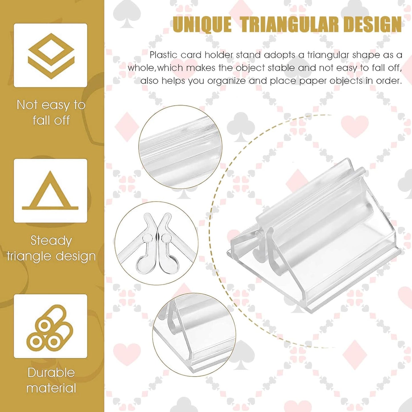 Table Number Place Card Playing Card Holders 60 Pack, Small Clear Acrylic Business Card Holder Stand for Display Paper Game Piece Picture Clip Price Board Photo Memo Menus Label Stand Party, 0.75in