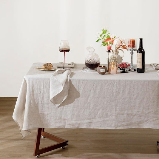 Talasily Linen Tablecloth 100% Pure Linen Table Cloth 60x84 Inches Rectangle Tablecloths Washable Cloths for Kitchen, Dining, Buffet Parties, Holidays, Picnic, Weddings and Restaurants-Natural Linen