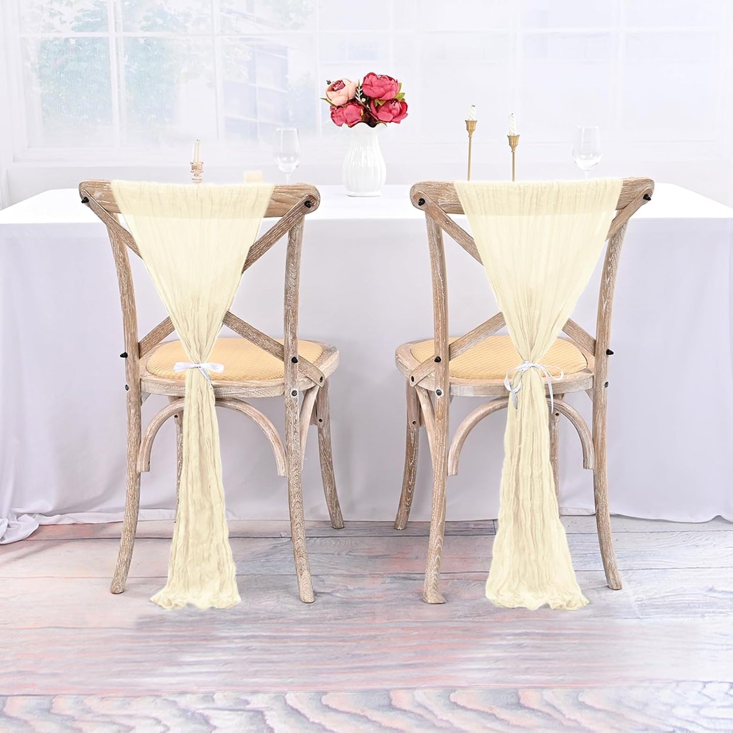 50 PCS Cheesecloth Chair Sashes Bows Wedding Aisle Decorations Chair Ribbon Ties Back Sash for Wedding Party Events Banquet Chair Cover Decoration (Ivory)