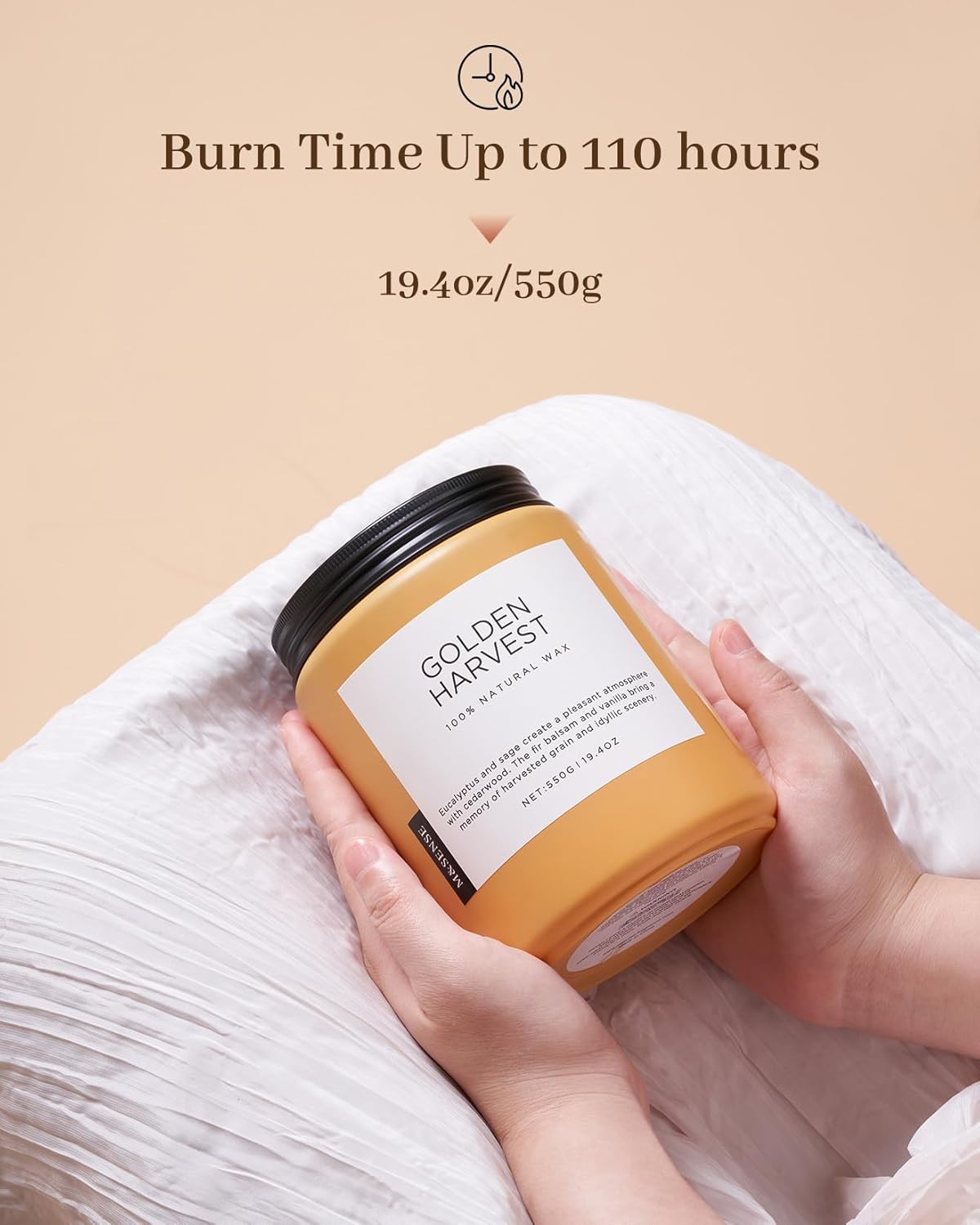 M&SENSE Fall Harvest Scented Candles, 19.4oz 110 Hours Large Natural Soy Long Lasting Slow Burning 2 Wick Scented Candle for Relaxing Stress Relief & Holiday