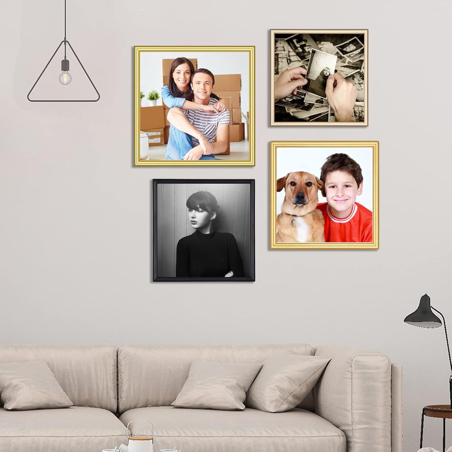 6x6 Picture Frame Set of 2, Gold Modern Simple Thin Aluminum Metal Square Photo Frames with HD Glass, Display for Tabletop and Wall, 2 Pack