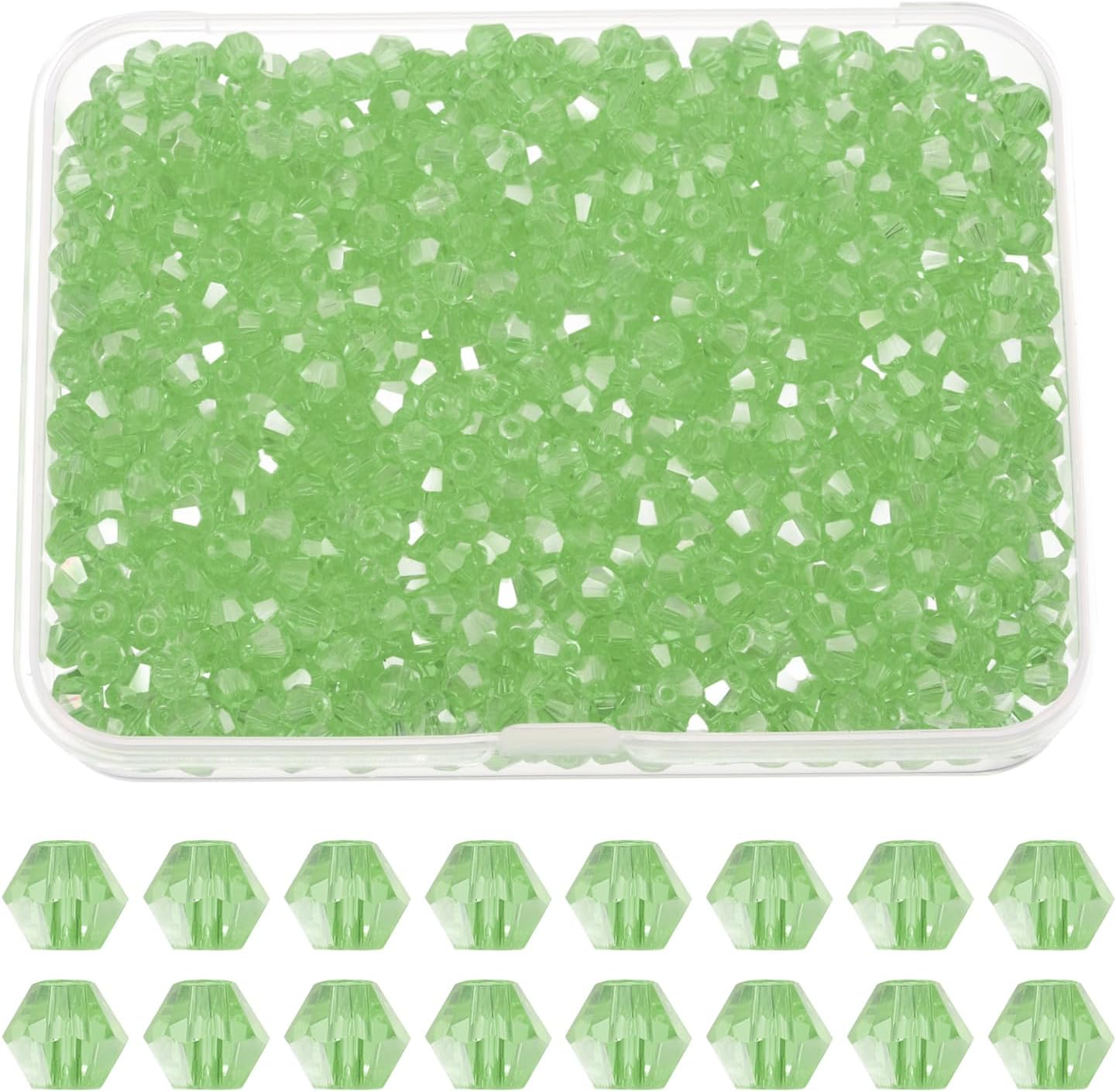 PATIKIL 1000pcs 4mm Bicone Glass Crystal Beads, Faceted Glass Spacer Beads with Box for Jewelry Making Bracelet Necklace Earrings DIY Suncatcher Craft, Light Green