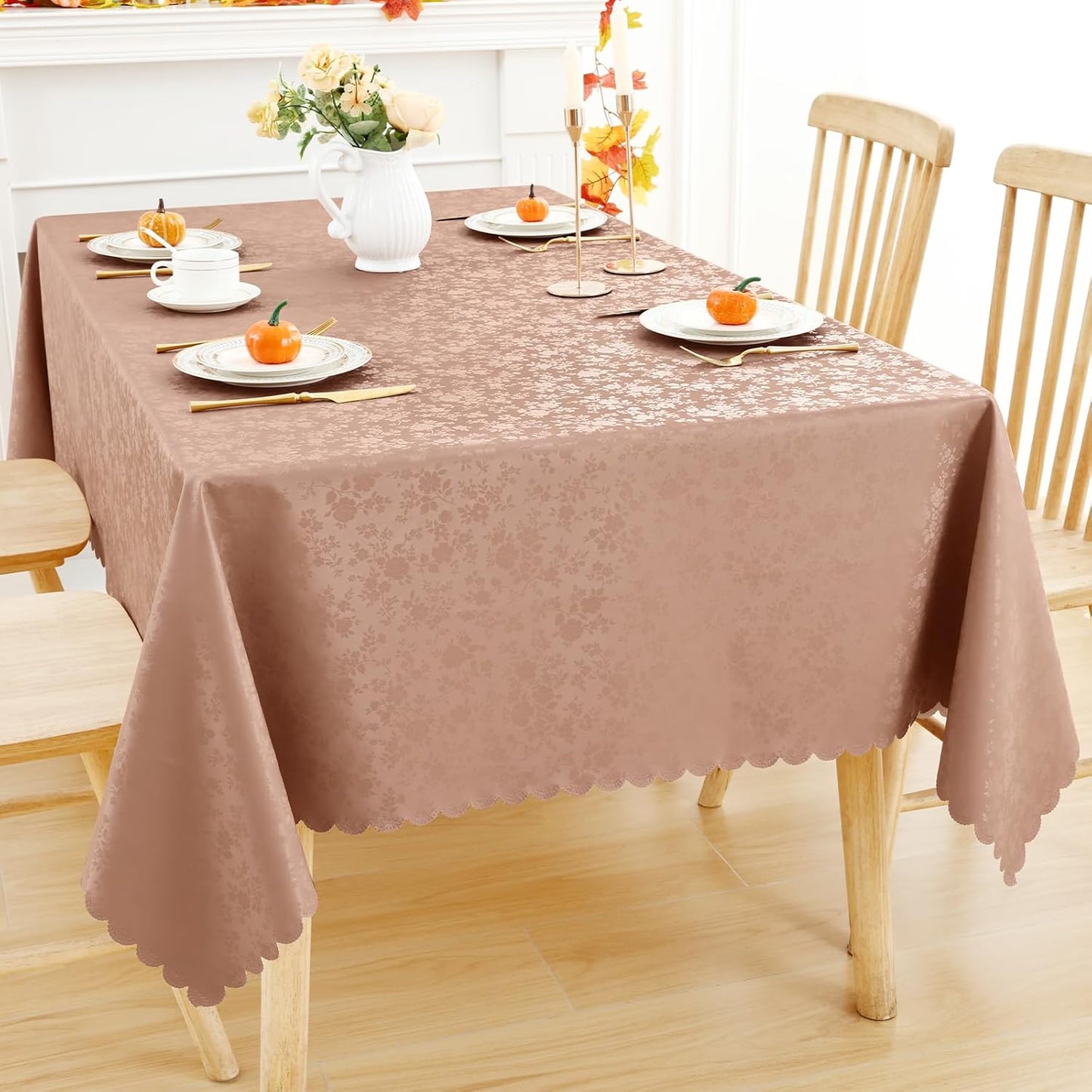 Smiry Rectangle Table Cloth, Waterproof Heavy Duty Vinyl Tablecloths, Wipeable Washable Table Cover for Kitchen and Dining Room (Tan, 60" X 102")