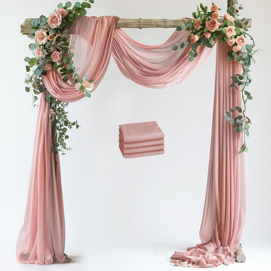 Wedding Arch Draping Fabric 4 Panels 28.7" x 20FT Dusty Rose Sheer Chiffon Backdrop Drapes for Wedding Ceremony Birthday Party Bridal Shower Outdoor Decoration