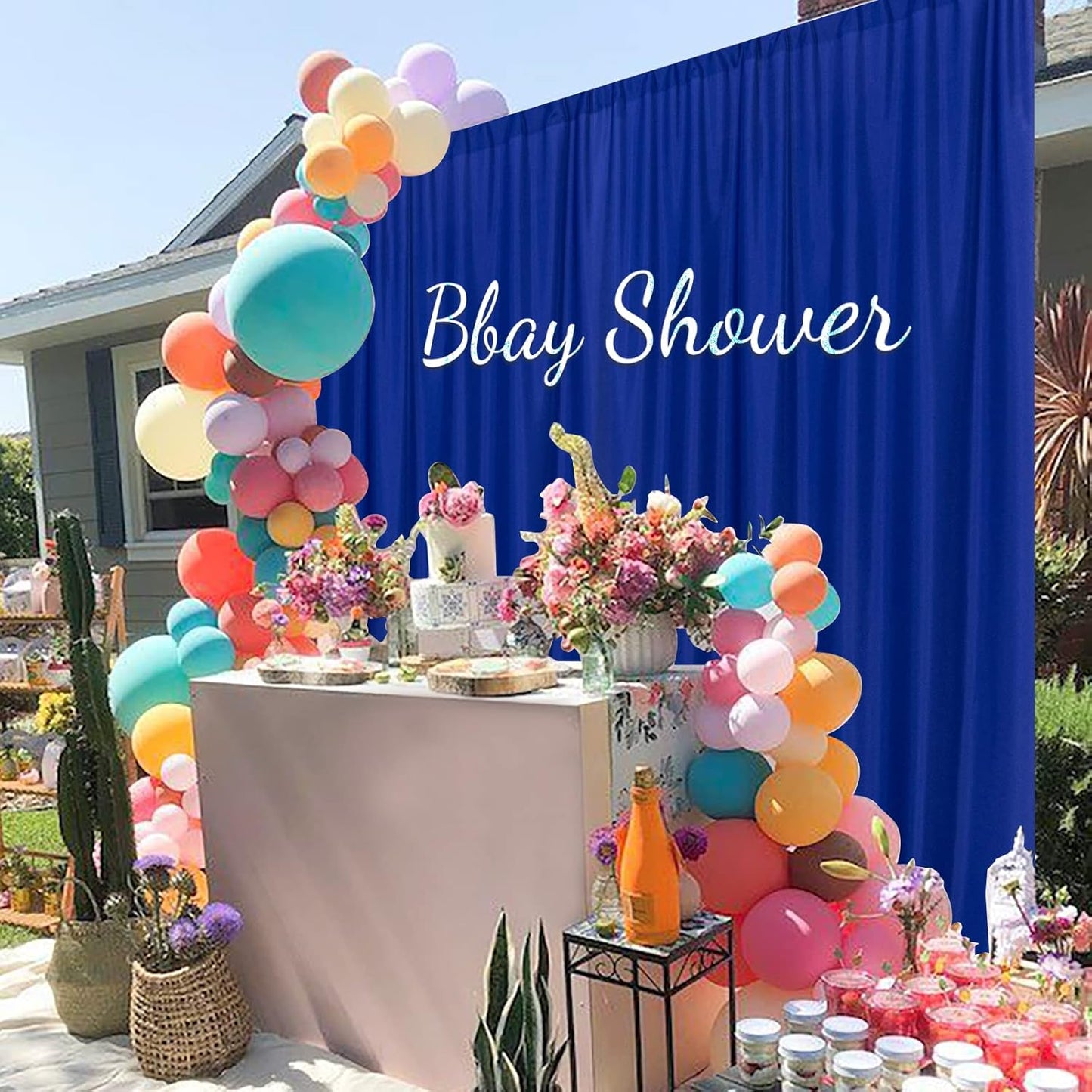 Royal Blue Backdrop Curtains for Party Stage Wedding Ceremony Light Filtering Curtains Photography Backdrop for Baby Showers Rod Pocket Home Sliding Door Decoration, 5ft x 7ft, 2 Panels