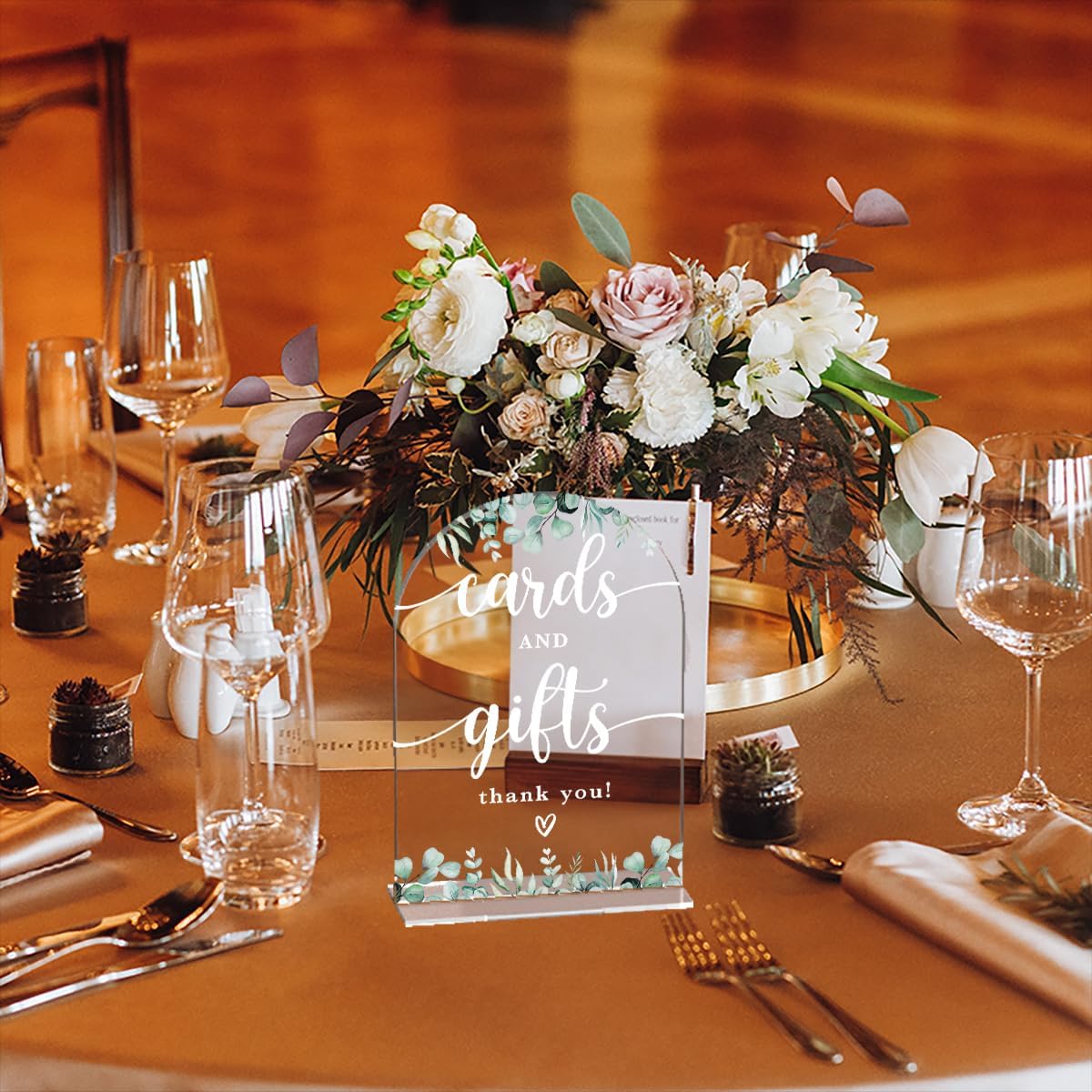 Acrylic Wedding Sign Cards and Gifts Signs Ceremony Modern Calligraphy Arch Acrylic Table Top Signs for Wedding Reception and Event Party Table Decor (Eucalyptus Leaves)