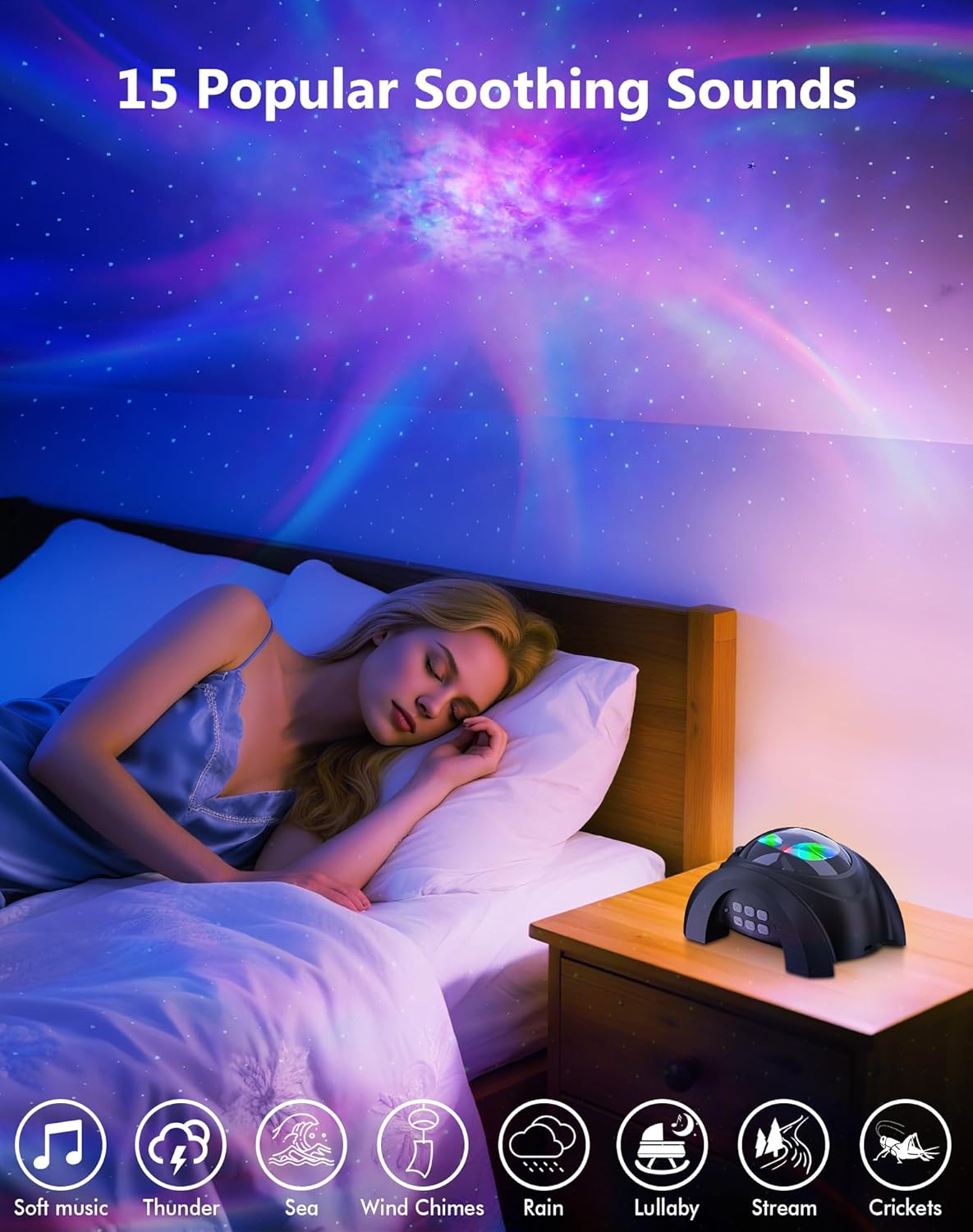 Rossetta Galaxy Projector, 58 Lighting Effects Star Projector Bluetooth Speaker White Noise Night Light, Galaxy Light Projector with Remote Control and Timer for Ceiling, Home Decor, Kids Room, Party