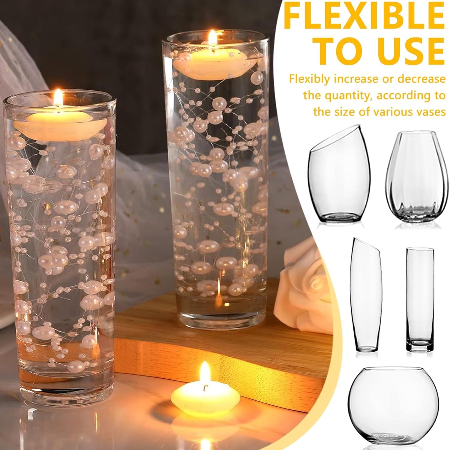 100 PCS Artificial Floating Beads for Centerpieces Vases, Black Gold 8+3mm String Beads for Wedding Party Faux Pearl String for Decorating, String Pearls for Crafts Vase Filler