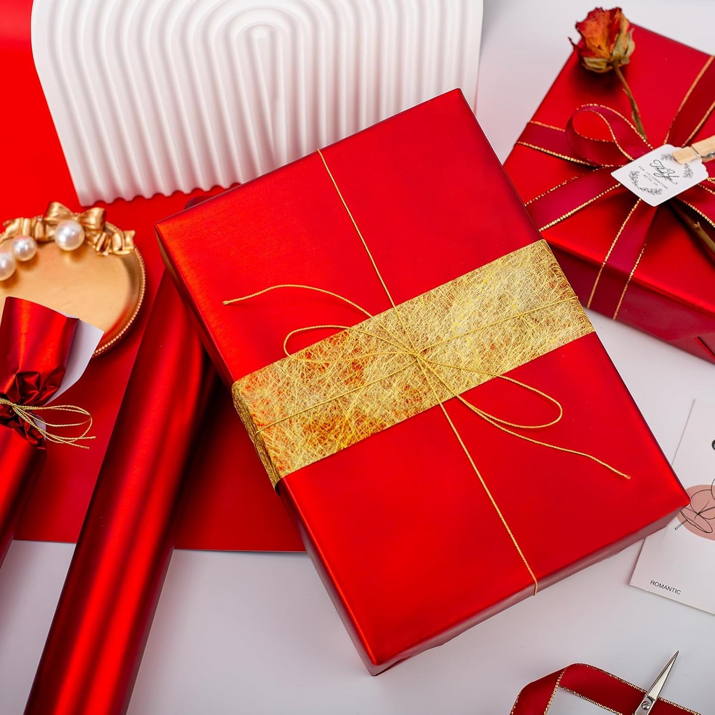 Garbendy Red Wrapping Paper - Solid Color Metallic Sparkle Paper Perfect for Birthday, Wedding, Baby Shower, Party - 17 Inch X 33 Feet
