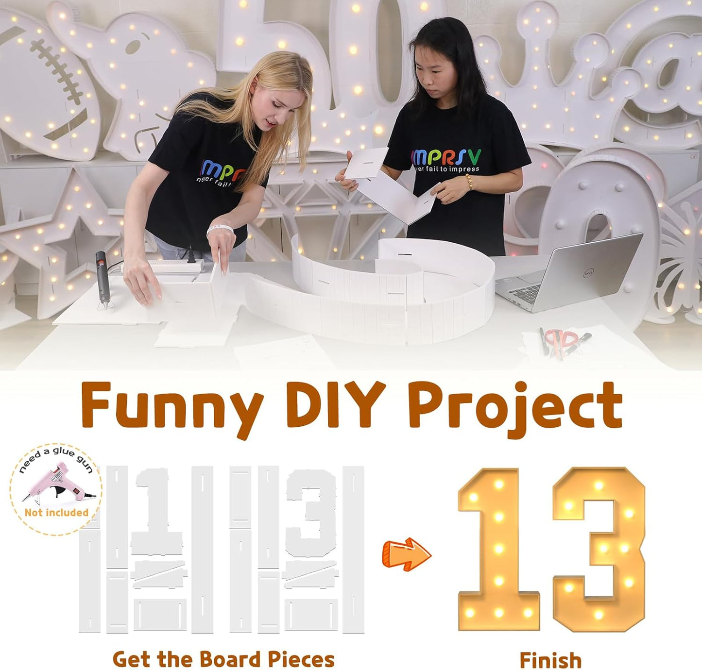 Imprsv 3FT Light Up Numbers, Marquee 13th Birthday Decorations for Girls Boys, Large Light Up 13th Birthday Women Foam Board Anniversary Party Decorations Arch Kit (DIY)