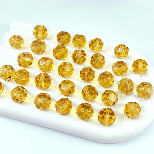 200 PCS 6mm Crystal Glass Beads Round Multiple Faceted Loose Spacer Glass Beads for DIY Handcrafte Bracelet Necklace Earring Jewelry Making(Gold Champagne)