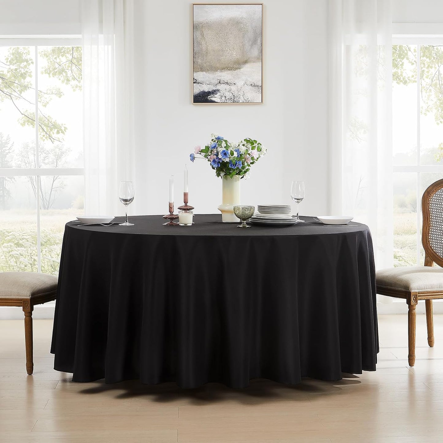 Round Tablecloth 2 Pack 120 Inch Black Tablecloths Washable Decorative Linen Polyester Table Clothes Cover for Dining Table Banquets Buffet Parties and Wedding